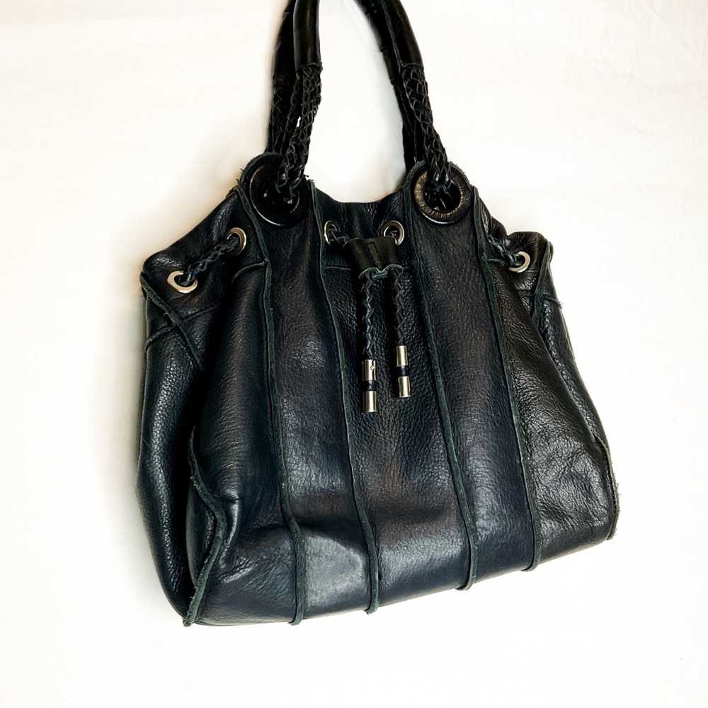 Vintage Kenneth Cole Black Leather Drawstring Bag - Picture 8 of 8